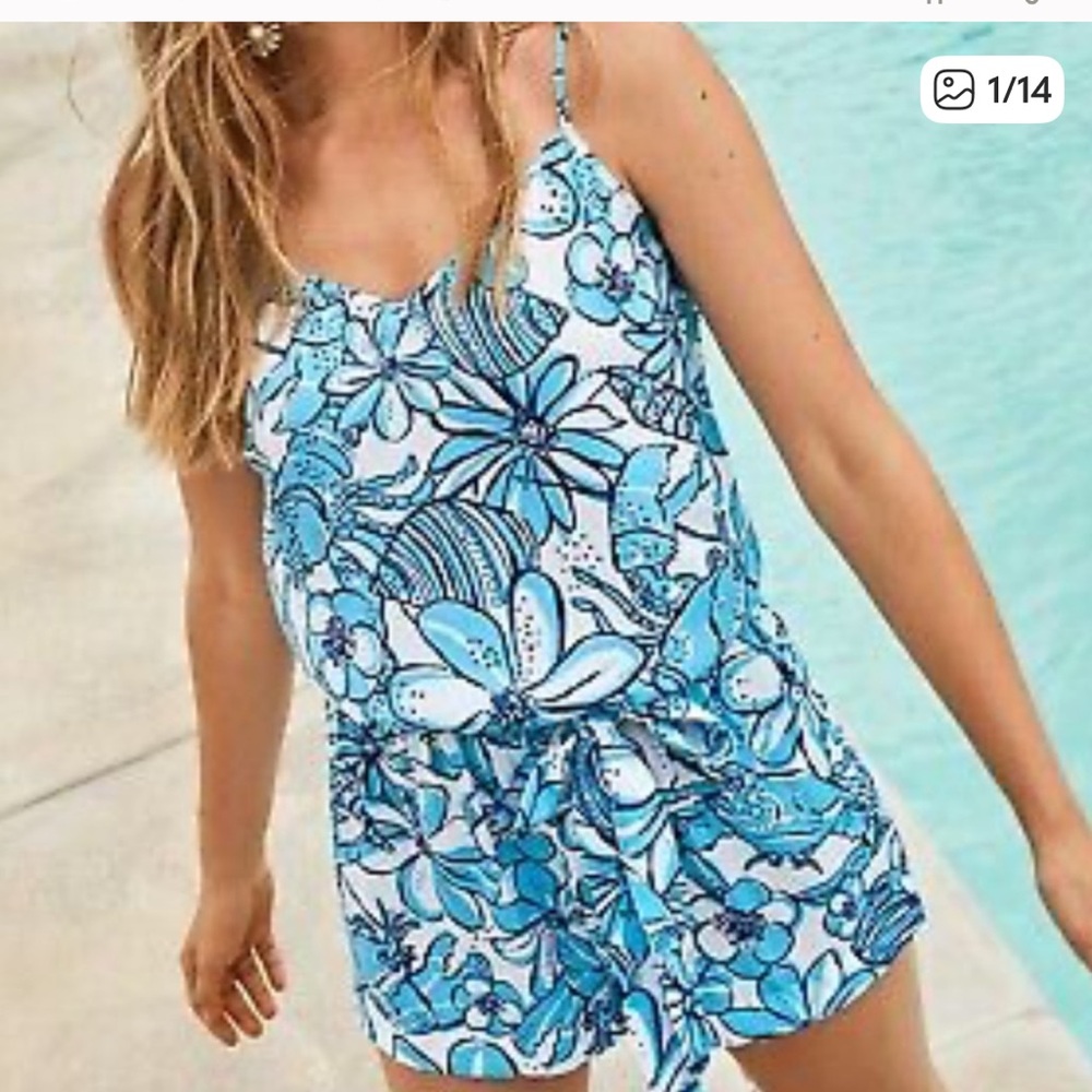 Lilly Pulitzer Blue and White Floral Deanna Romper